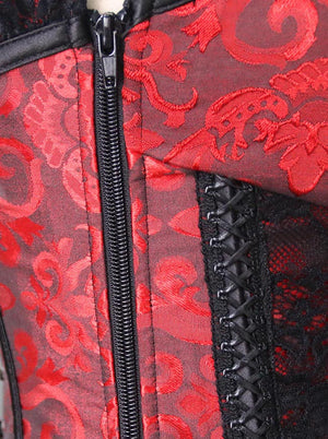 Women's Spiral Steel Boned Burlesque Sexy Brocade Lace Zipper Corset