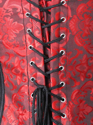 Women's Spiral Steel Boned Burlesque Sexy Brocade Lace Zipper Corset
