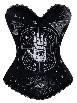 Women's Horoscope Print Rock N Roll Fashion Boned Bustier Corset Top
