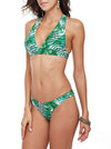 Women's 3Pcs Leaf Print Swimsuit Bikini Set with Cover Up Beach Skirt