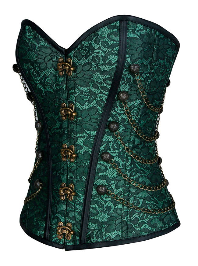 Steampunk Gothic Steel Boned Overbust Corset Top with Chains