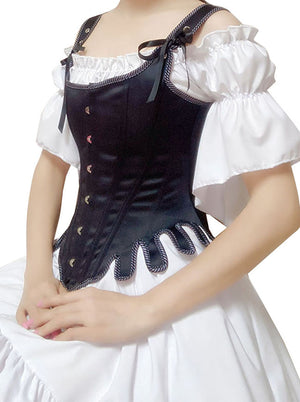 2pc Renaissance Black Corset Vest with White Off Shoulder High Low Dress