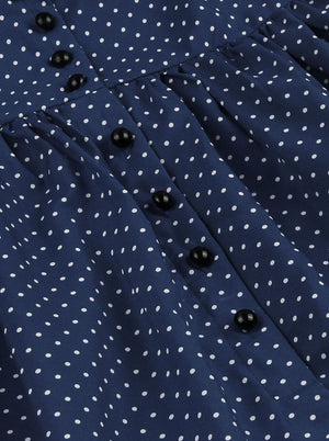 Dark blue Rockabilly Polka Dots V Neck High Waist Tea Dress