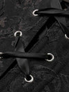 Women Burlesque Gothic Vintage Medieval Brocade Plaid Ruffles Overbust Corset Black