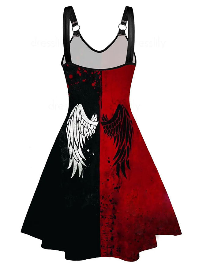 Halloween Midi Dress Retro Gothic Patchwork Sleeveless Cami Punk Plus Size Dress