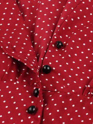 White Dots Sleeveless Plus Size Red Midi Dresse