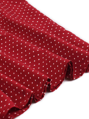 White Dots Sleeveless Plus Size Red Midi Dresse