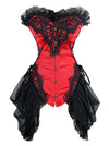 Gothic Floral Embroidery Mesh Princess Bustier Corset with Lace Skirt Red