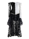 2 PCS Victorian Off Shoulder Embroidery Long Sleeves Corset Top With High Low Skirt Set