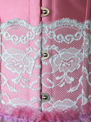 Fashion Pink Artificial Silk Lace Ruffles Underbust Corset