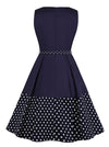 Polka Dots Dress Women's 50s Boat Neck Sleeveless Business Dress with Belt
