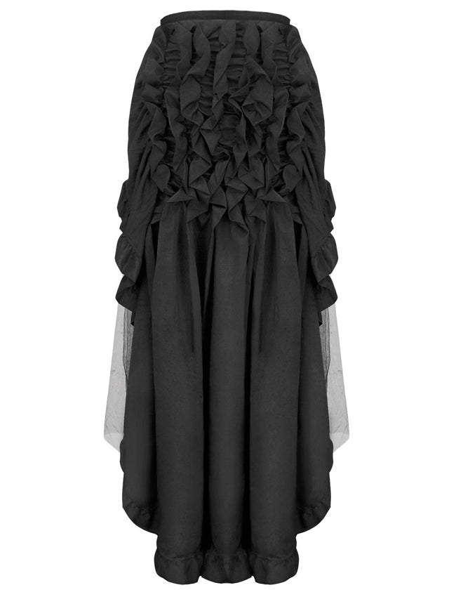 Retro Multi-layered Mesh and Ruffle Asymmetrical Cosplay Skirt Black