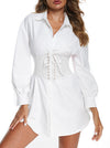 Women's Elastic Belt Female Fashion Leather Lace Front Lace-up Wide Girdle Belt White
