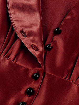 Vintage Glossy V Neckline Front Button Sleeveless High Waist Swing Dress