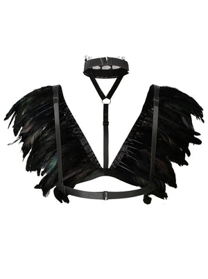 Gothic Punk Costume Accessory Feather Shoulder Wrap Shawl with Lace Collar Choker
