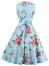 Vintage Floral Print Sleeveless Party Swing Dress