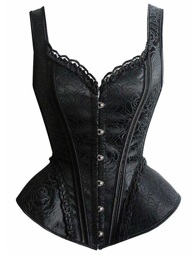 Victorian Gothic Shoulder Straps Black Overbust Corset Top