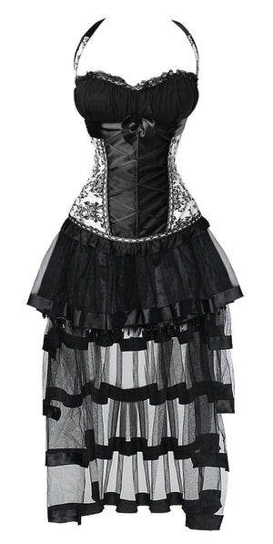 Women's Gothic Vintage Halter Boned Bustier Corset High Low Skirt Set