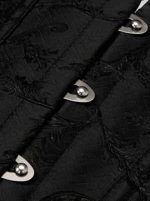 Underbust Corset Belt Black Sexy 14 Plastic Boned Jacquard Closure Short Torso Waist Cincher