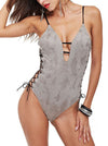 Grey Spaghetti Straps Deep V Lace-up Backless One-piece Swimsuit