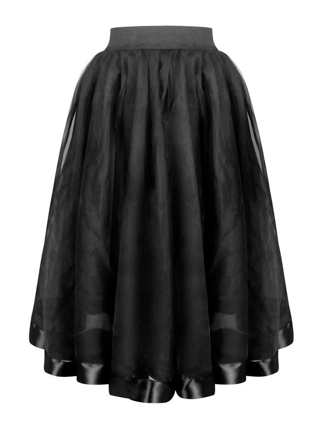 Victorian Gothic Double Mesh Layered Organza Outer Elastic Band High-waisted Skirt