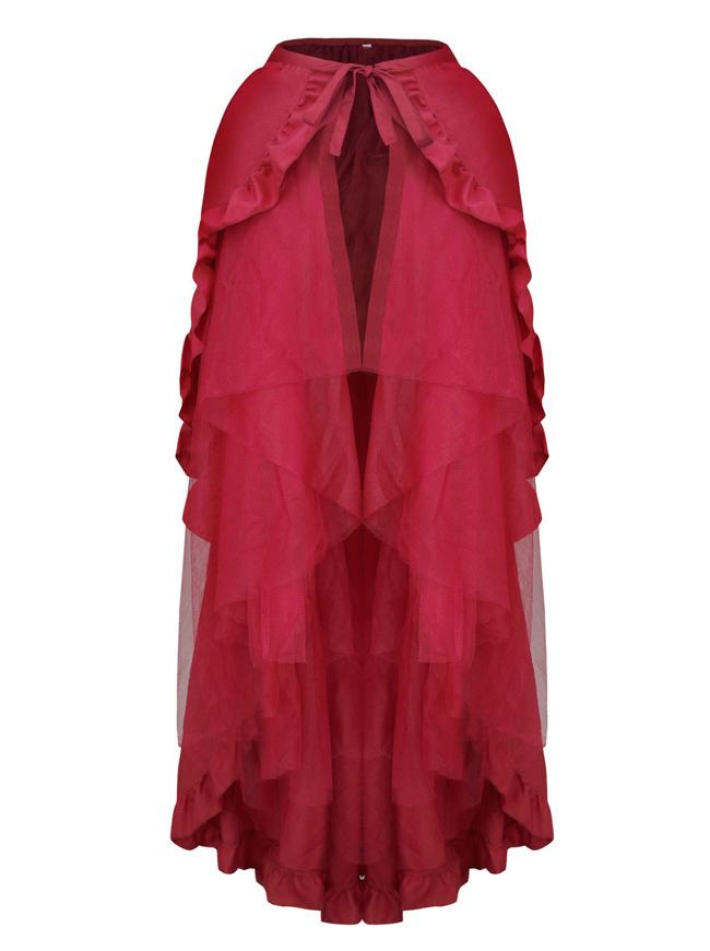 Retro Multi-layered Mesh and Ruffle Asymmetrical Cosplay Wine Skirt