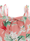 Vintage Coral-pink Floral Print High Waist Summer Swing Dress