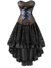2 Pcs Gothic Victorian Embroidery Overbust Corset with Lace Dancing Skirt Set