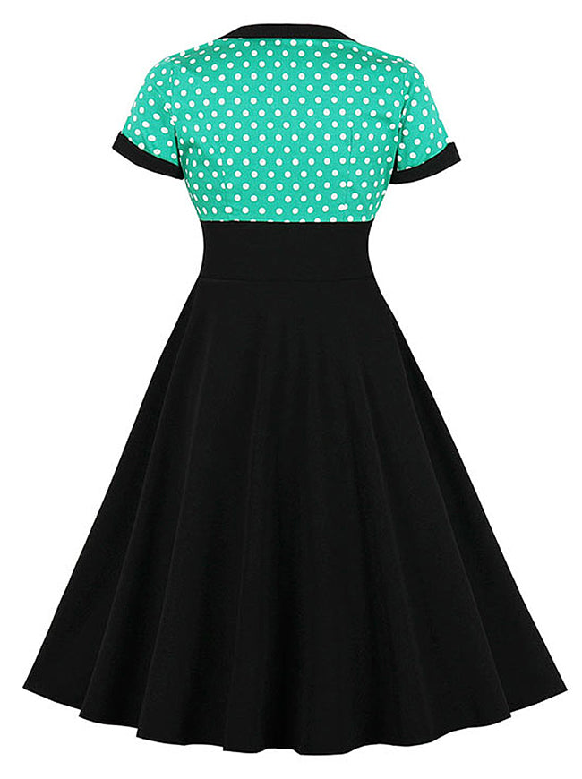 1950's Vintage Short Sleeve Polka Dot Swing Tea Dress