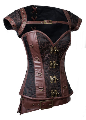 Women's Steampunk Plus Size Steel Boned Overbust Corset with Jacket and belt