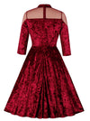 Vintage Sheer Mesh Spliced Velvet High Waist Midi Swing Dress