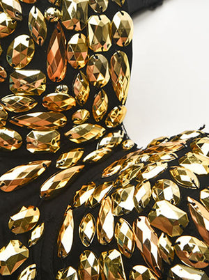 Women Punk Golden Beads B Cup Padded Boned Clubwear Bustier Bra Top