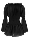 Victorian Gothic Off Shoulder Long Sleeve Lace Trim Breathable Thin Blouse Top