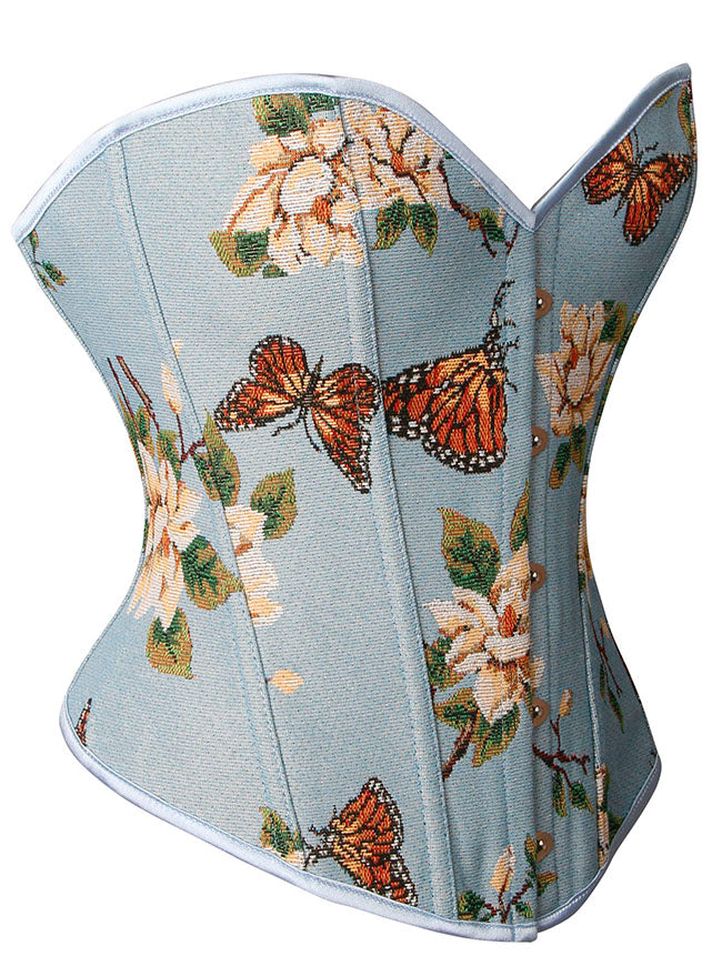 Overbust Corset Stylish Vintage Jacquard Brocade Floral Butterfly Print Strapless Corset