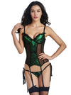 Lace Satin Mesh Shining Green Overbust Corset Bustier