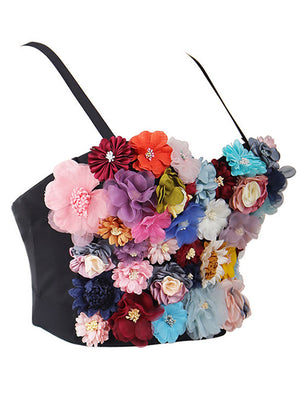 Sweet Colorful Simulation Flowers Padded Underwire Bustier Crop Top