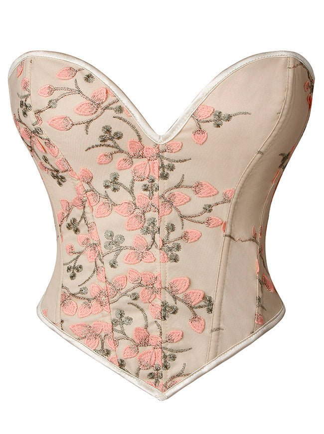 Vintage Floral Crop Top Women's Embroidered Floral Sleeveless Bandeau Overbust Corset