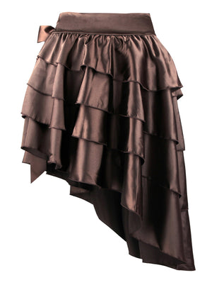 Womens Steampunk Skirt Brown Satin High-low Ruffles Dancing Party Skirt