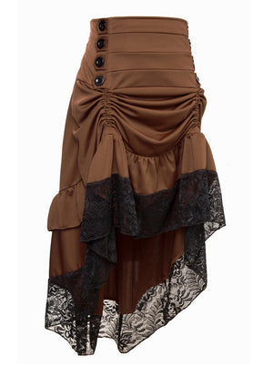 Gothic Victorian Punk High Waist Lace Trim Elasticity Ruffled High-low Skirt