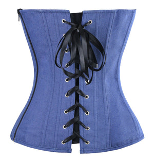 Fashion Retro Navy Blue Buckle Style Denim Strapless Overbust Corset with Pockets