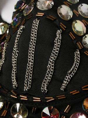 Women's Sexy Chain Sweets Studded Gem B Cup Bustier Bra Clubwear Crop Top