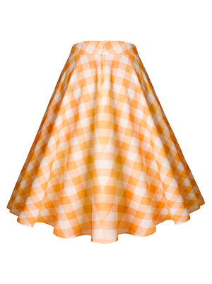 Women's Vintage Cotton Plaid Ruffle High Waist Tartan Swing Skirt