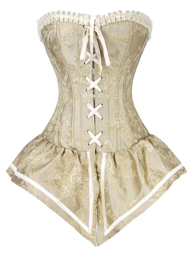 Steampunk Victorian Royal Jacquard Front Lace Up Overbust Corset Top