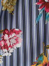 Retro Sleeveless Blue Strips Floral Printed Summer Swing Dress