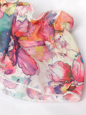 Retro Floral Print Off Shoulder Ruffles Plastic Boned Burlesque Corset