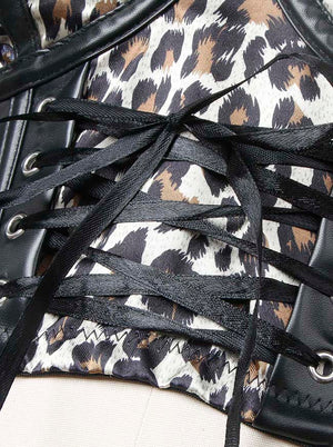 Leopard Crop Top Women's Steampunk Goth PU Leather Clubwear Bustier Bra Top