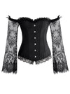 Gothic Victorian Off Shoulder Overbust Corset with Long Lace Floral Sleeves
