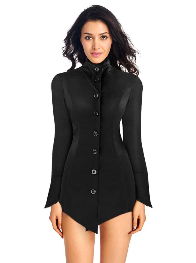 Women's Gothic Vintage High Neck Long Sleeve Button Down Jacket Coat
