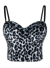 Women's Leopard Pattern Push Up Bustier Crop Top Clubwear Spaghetti Straps Corset Bra Top
