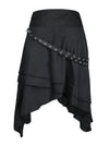 Steampunk Multi-layered Asymmetrical Hemline High Waist Black Skirt with PU Pocket Belt